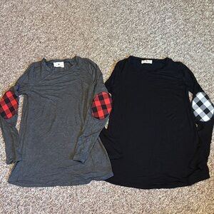 Bundle Betsey’s Boutique Shop Long Sleeves with Buffalo plaid elbow patches